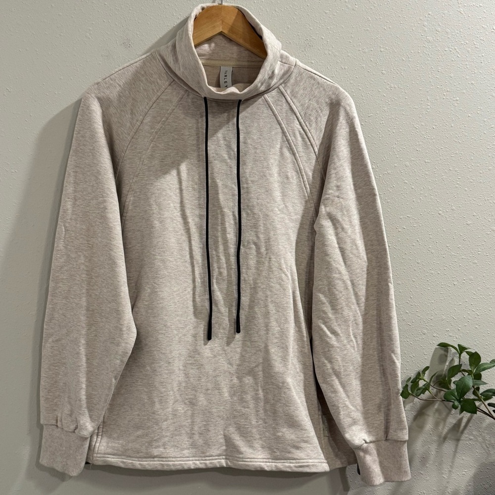 Varley Medium Beige Atlas Pullover Sweatshirt Zipper Sides Comfort Athleisure